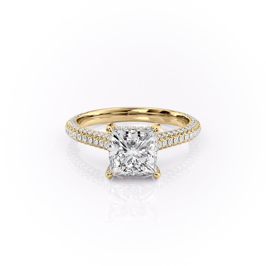 Princess Cut Moissanite Engagement Ring, Pave Set Shoulders