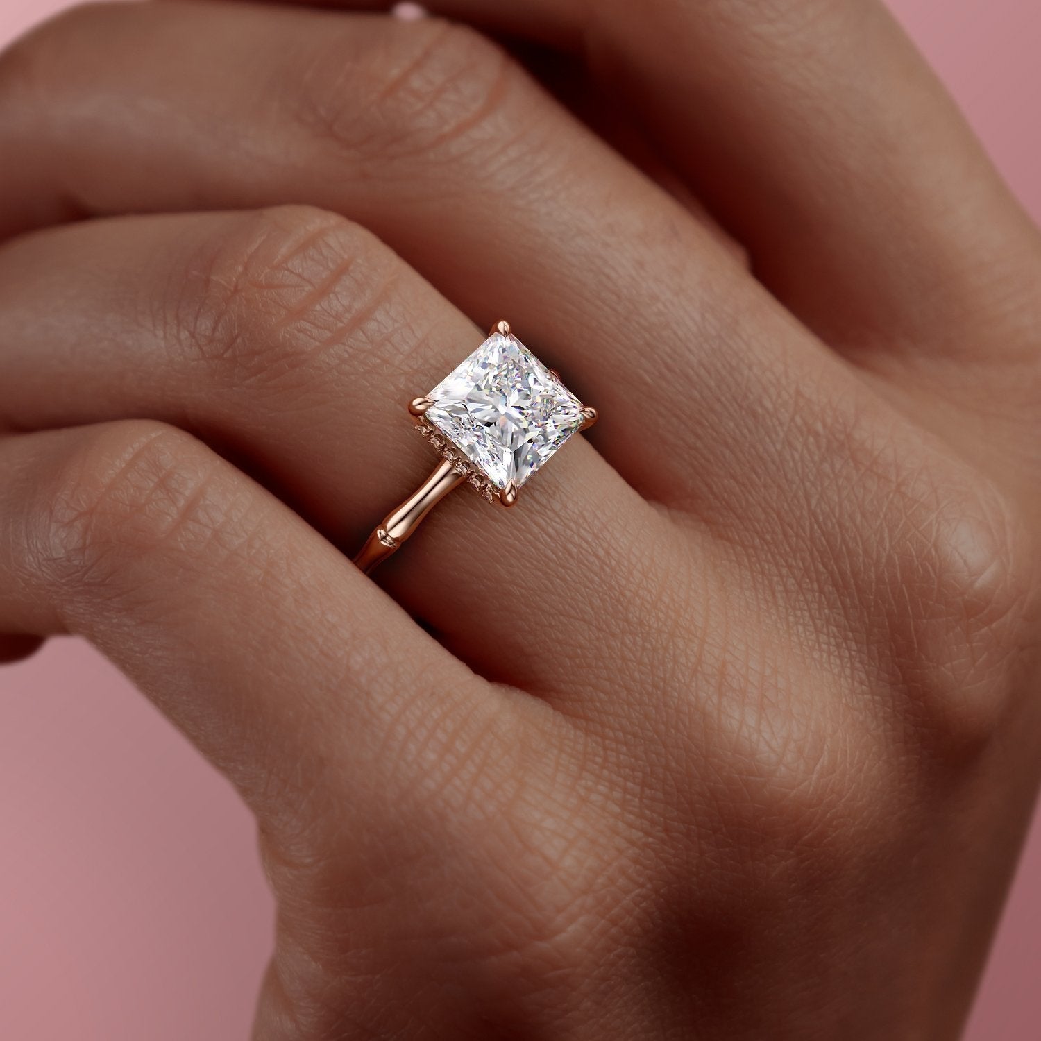 Princess Cut Moissanite Ring With Hidden Halo
