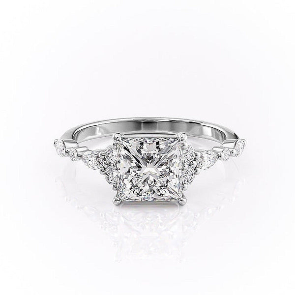 Princess Cut Moissanite Shoulder Set Ring Vintage Design