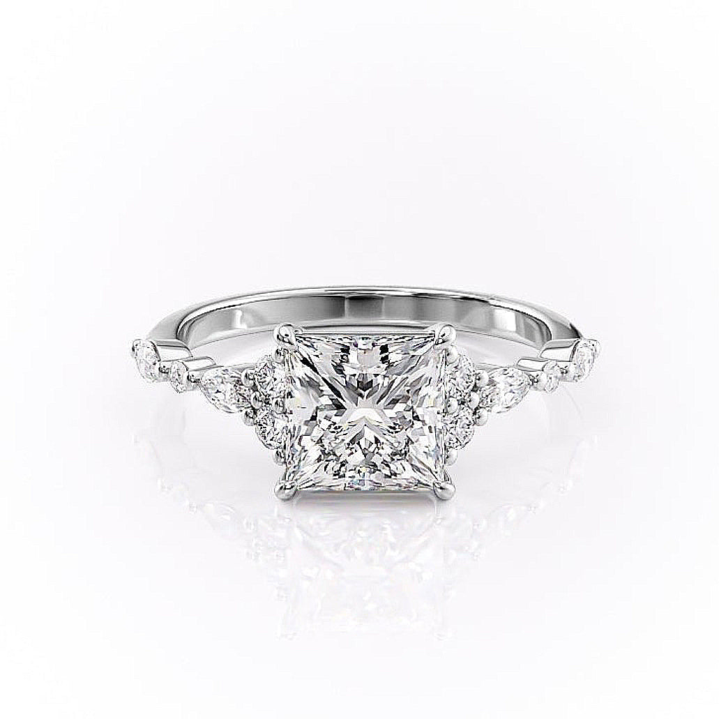 Princess Cut Moissanite Shoulder Set Ring Vintage Design