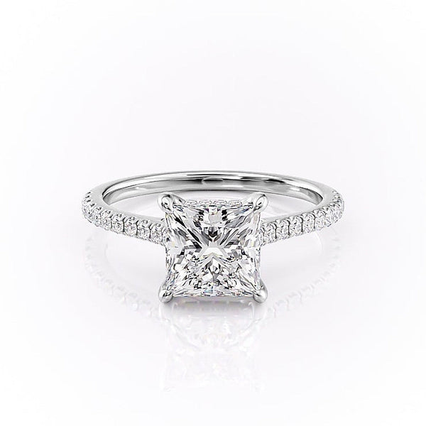 Princess Cut Moissanite Shoulder Set Ring With Hidden Halo