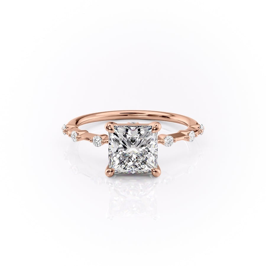 Princess Cut Moissanite With Stone Set Shoulders