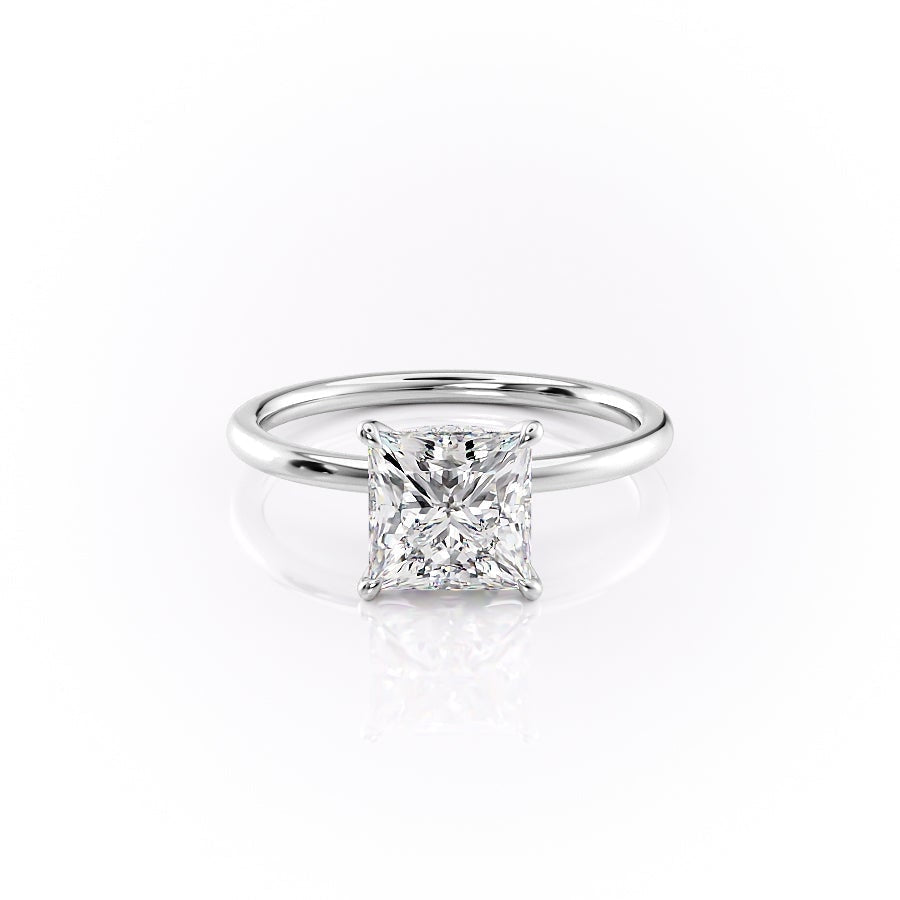 Princess Cut Moissanite, Plain Band With Hidden Halo