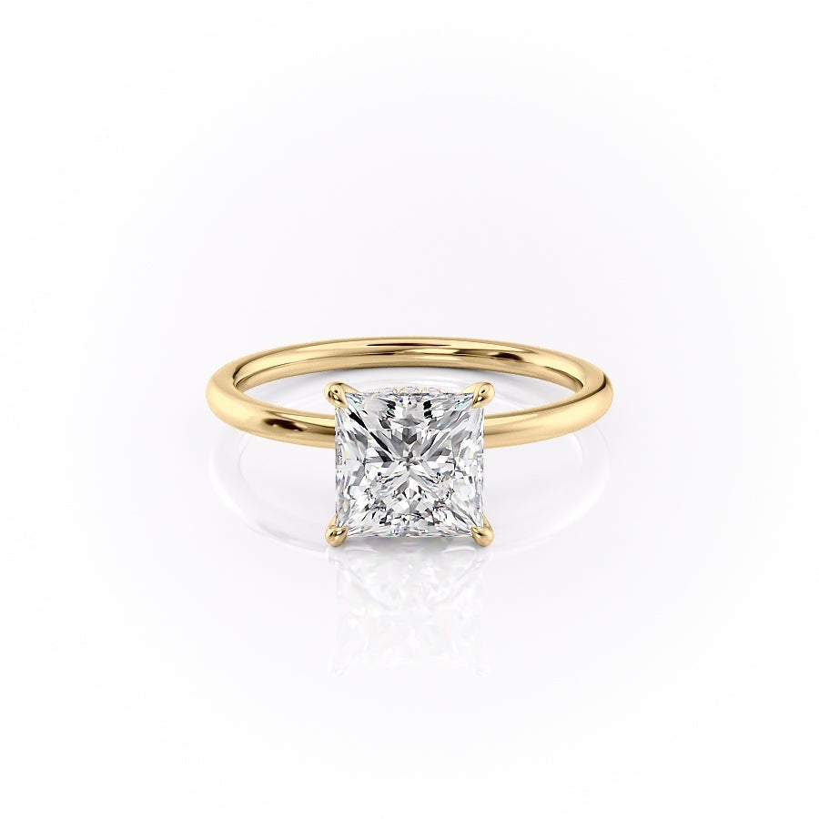 Princess Cut Moissanite, Plain Band With Hidden Halo