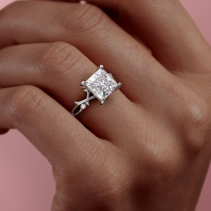 Princess Cut Moissanite Engagement Ring, Twig Design
