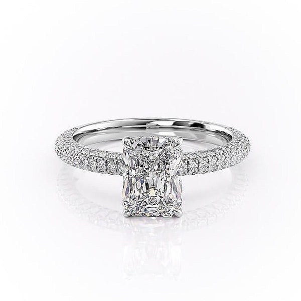 RADIANT CUT MOISSANITE PAVÉ SET SHOULDERS WITH HIDDEN HALO
