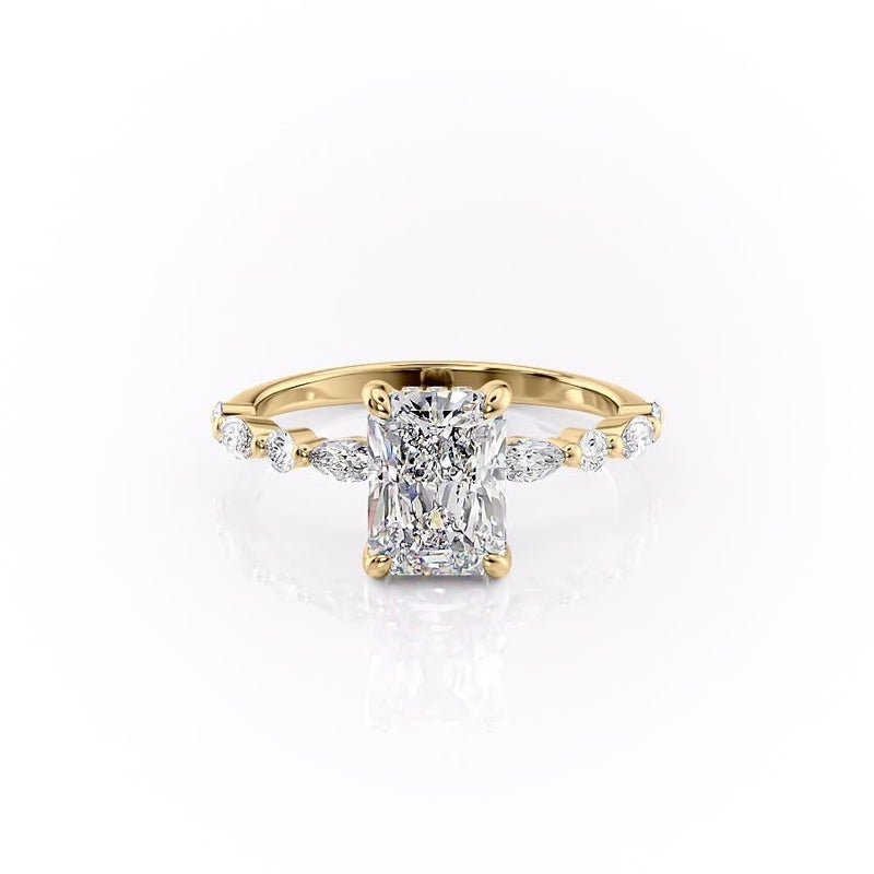 Radiant Cut Moissanite Engagement Ring With Hidden Halo