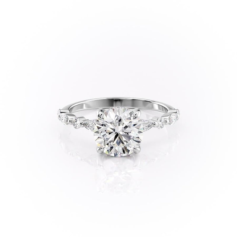 Round Cut Moissanite Engagement Ring With Hidden Halo