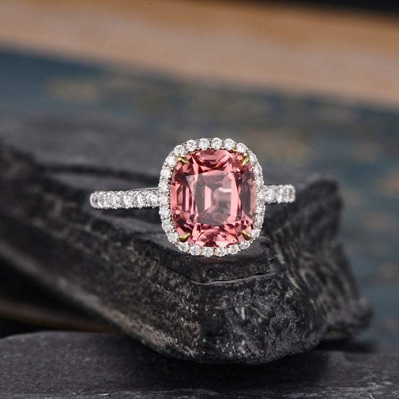 Cushion Cut Red Tourmaline Classic Halo
