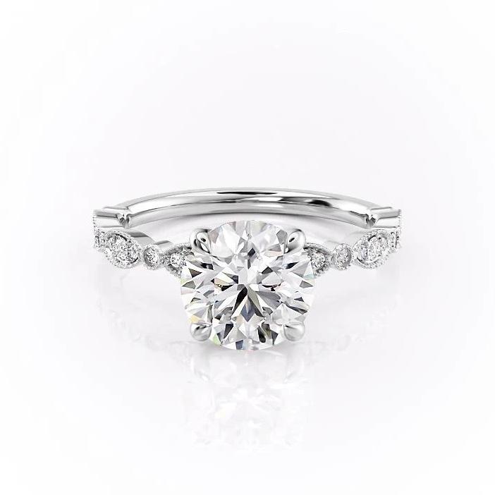 Round Cut Moissanite Engagement Ring, Vintage Design