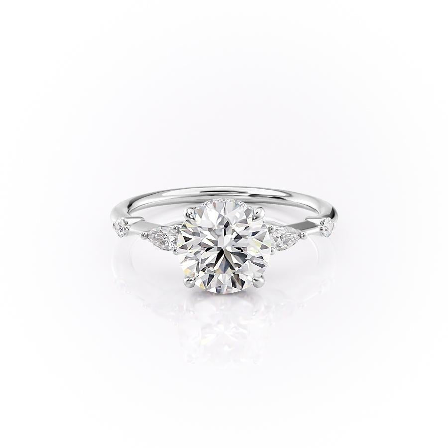 Round Cut Moissanite Shoulder Set Ring With Hidden Halo