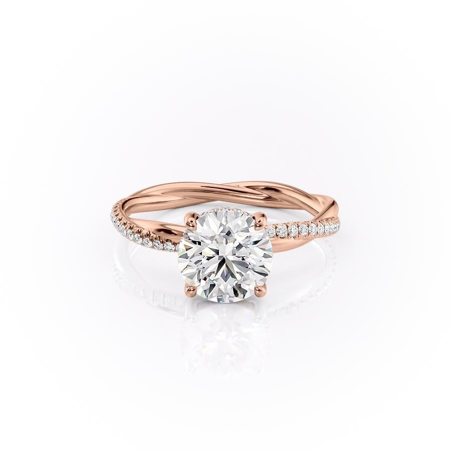 Round Cut Moissanite Twisted Shoulder Set Ring With Hidden Halo