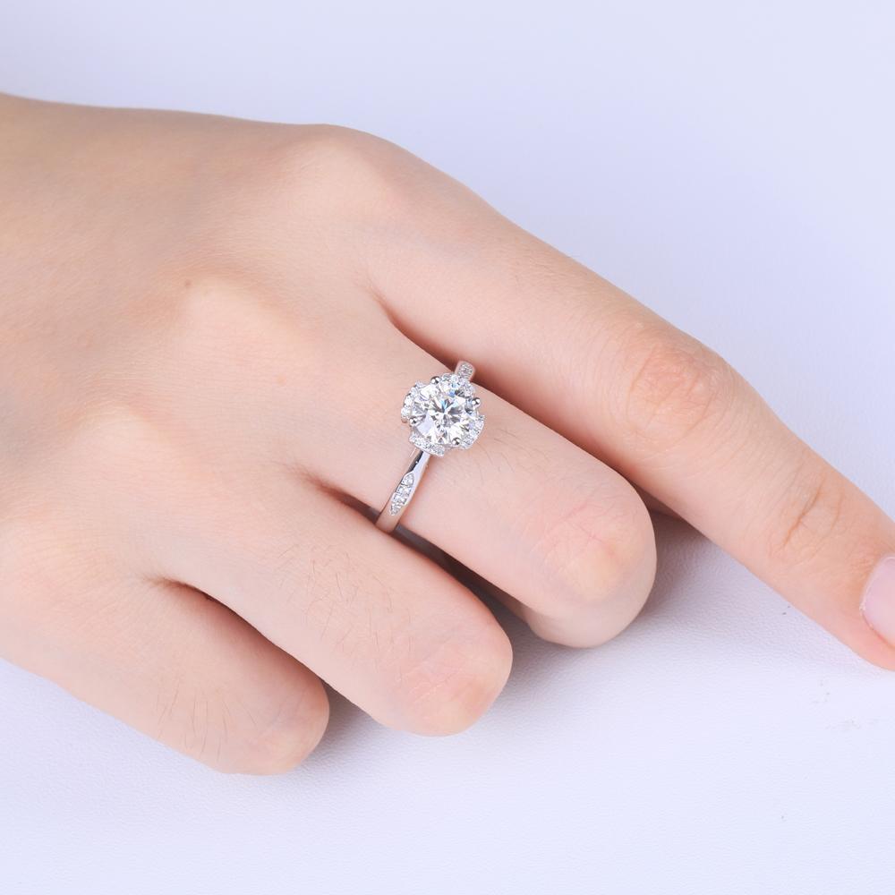 1.00ct Moissanite Engagement Ring, Custom Halo Design, Sterling Silver & Platinum