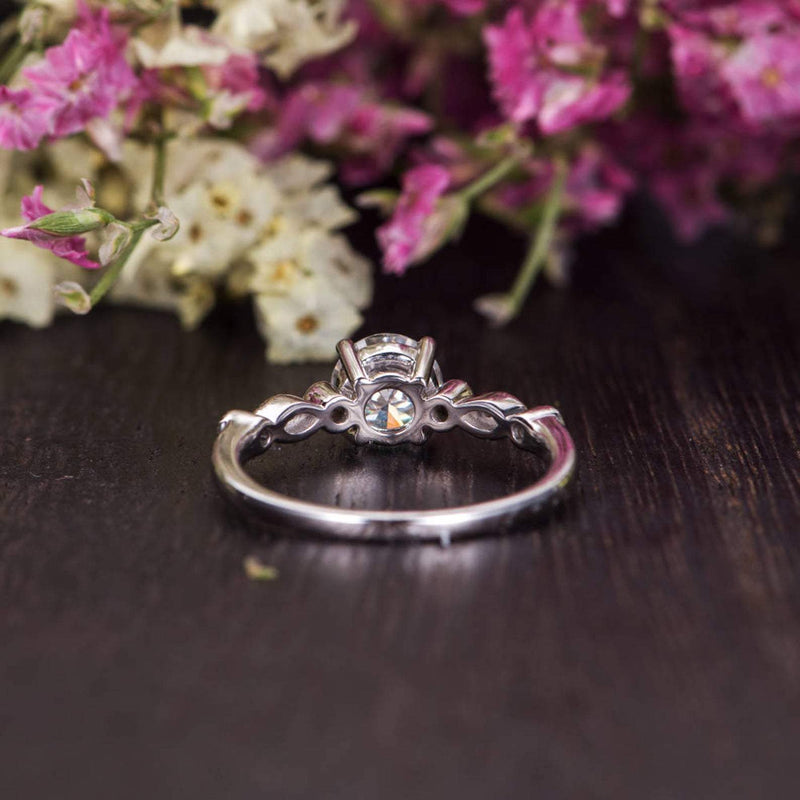 Round Cut Moissanite Engagement Ring, Vintage Design
