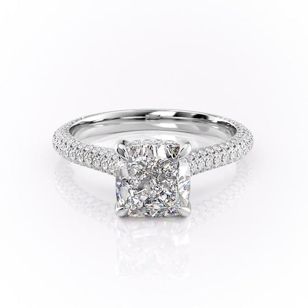 Cushion Cut Moissanite Ring With Pave Set Shoulders