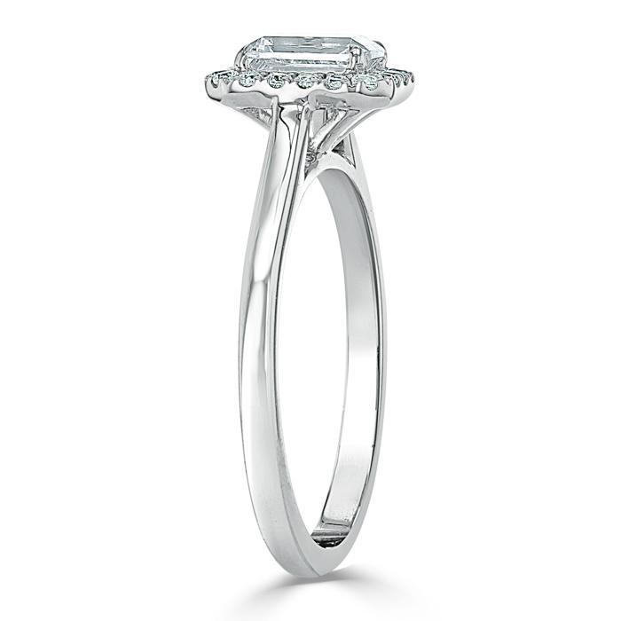Emerald Cut Moissanite Halo Engagement Ring