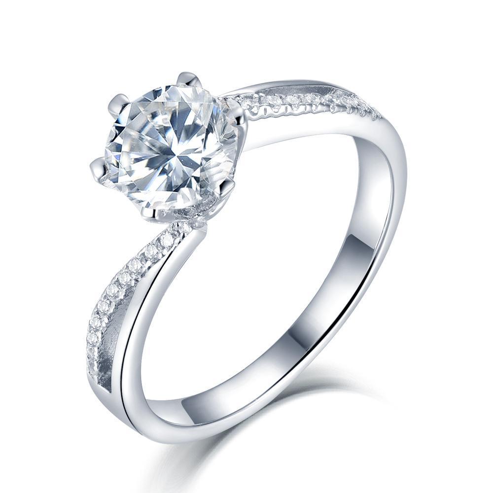 1.00ct Moissanite Engagement Ring, Shoulder Set Twist Design, Sterling Silver & Platinum