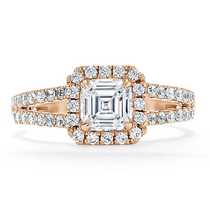 Asscher Cut Moissanite Engagement Ring, Classic Halo with Split Shank