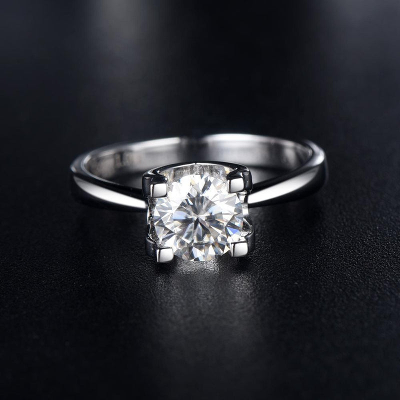 1.00ct Moissanite Engagement Ring, Classic Four Claw Suspended Setting , Sterling Silver & Platinum