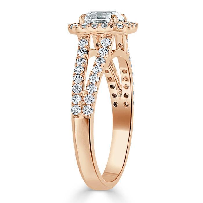 Asscher Cut Moissanite Engagement Ring, Classic Halo with Split Shank