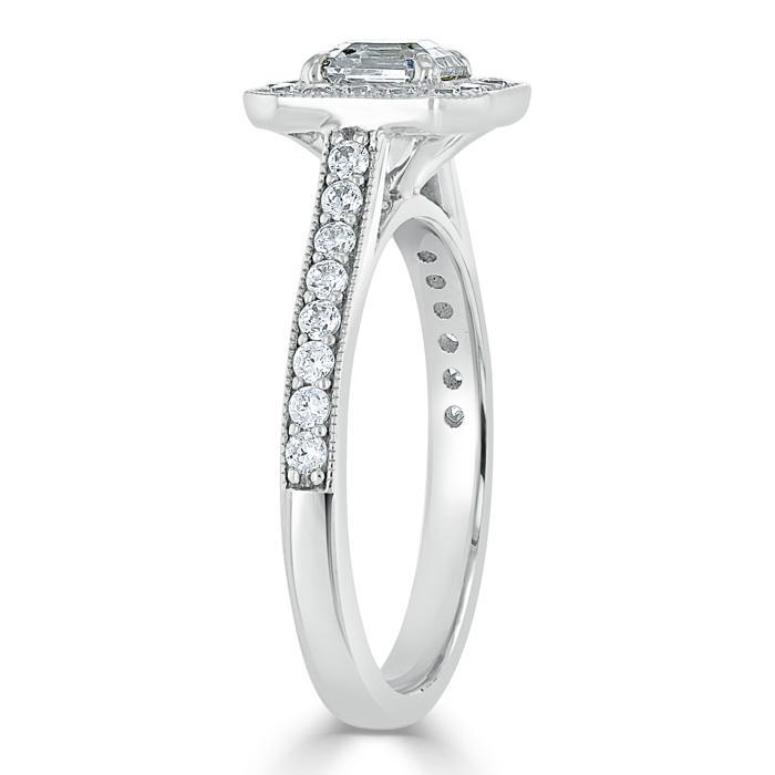 Asscher Cut Moissanite Engagement Ring, Classic Halo