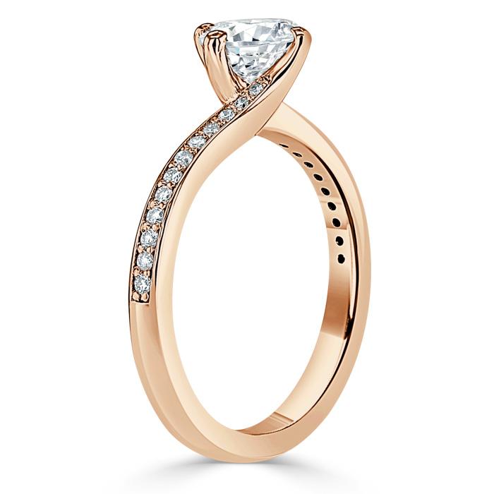 Round Cut Moissanite Twist Engagement Ring Classic Style