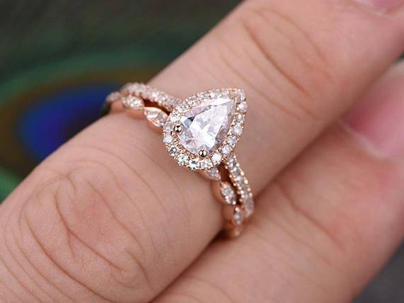 French Pave Pear Petite diamond Engagement Ring In 14K White Gold |  Fascinating Diamonds