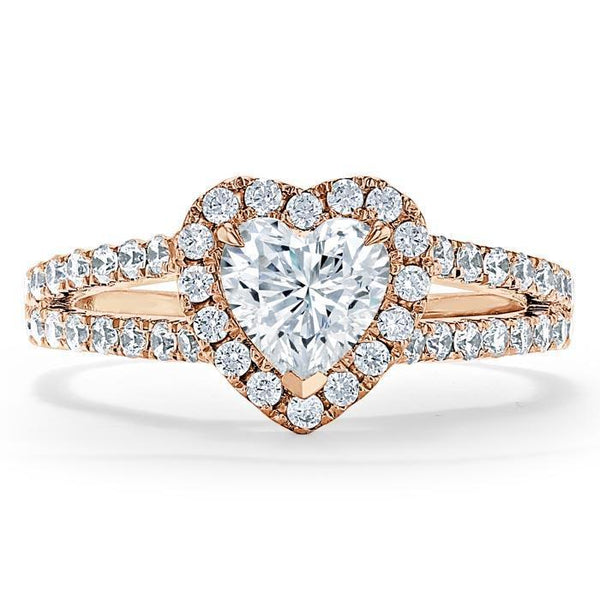 Heart Cut Moissanite Engagement Ring, Classic Halo
