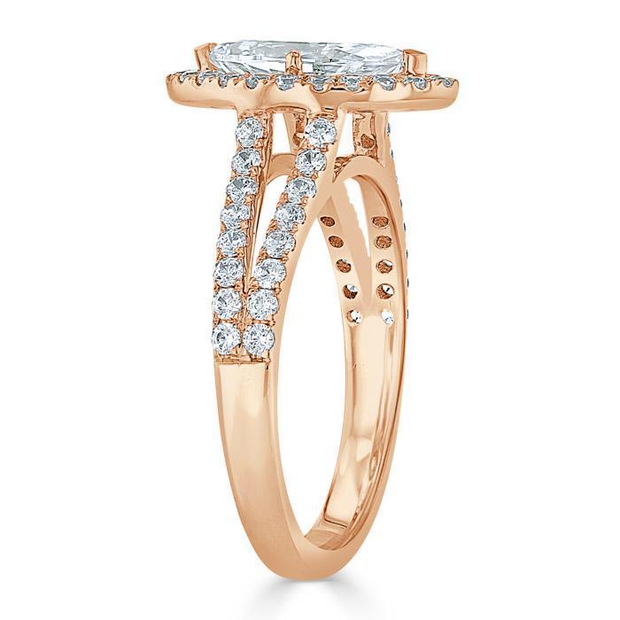 Marquise Cut Moissanite Halo Engagement Ring, Tiffany Style