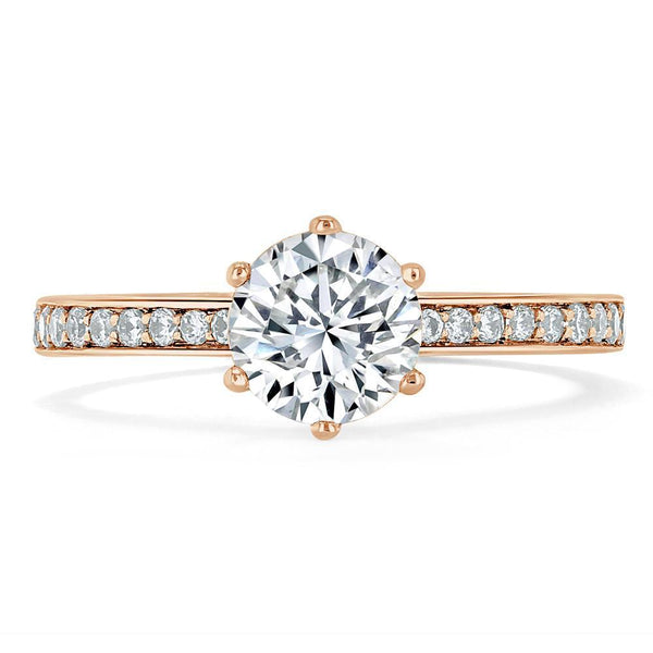 Round Cut Moissanite Engagement Ring, Classic Tiffany Style