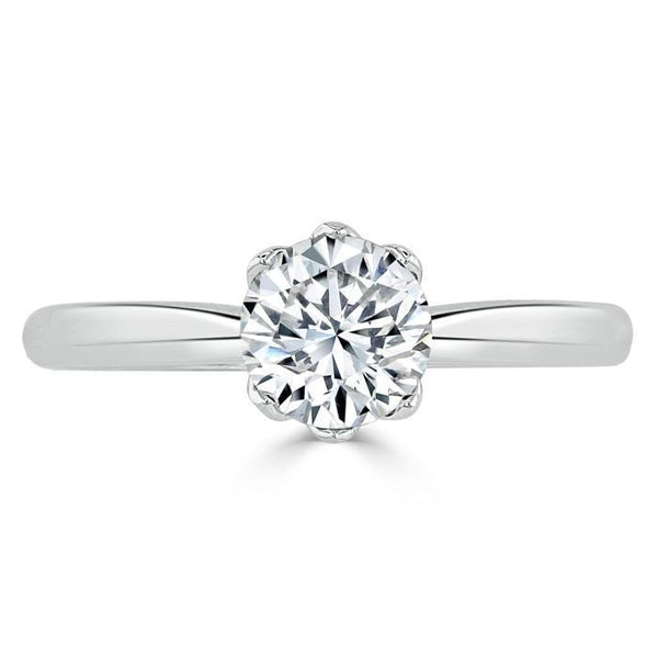 Round Cut Moissanite Engagement Ring, Classic Six Claw