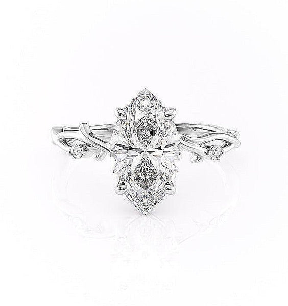 Marquise Cut Moissanite Engagement Ring, Twig Design