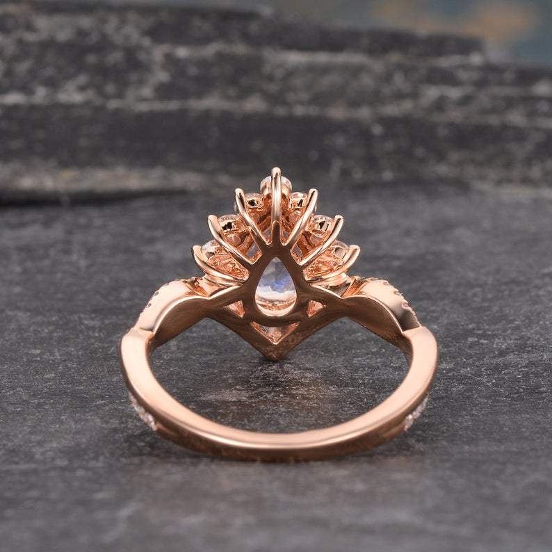 Pear Cut Moonstone Ring Flawless Moissanite