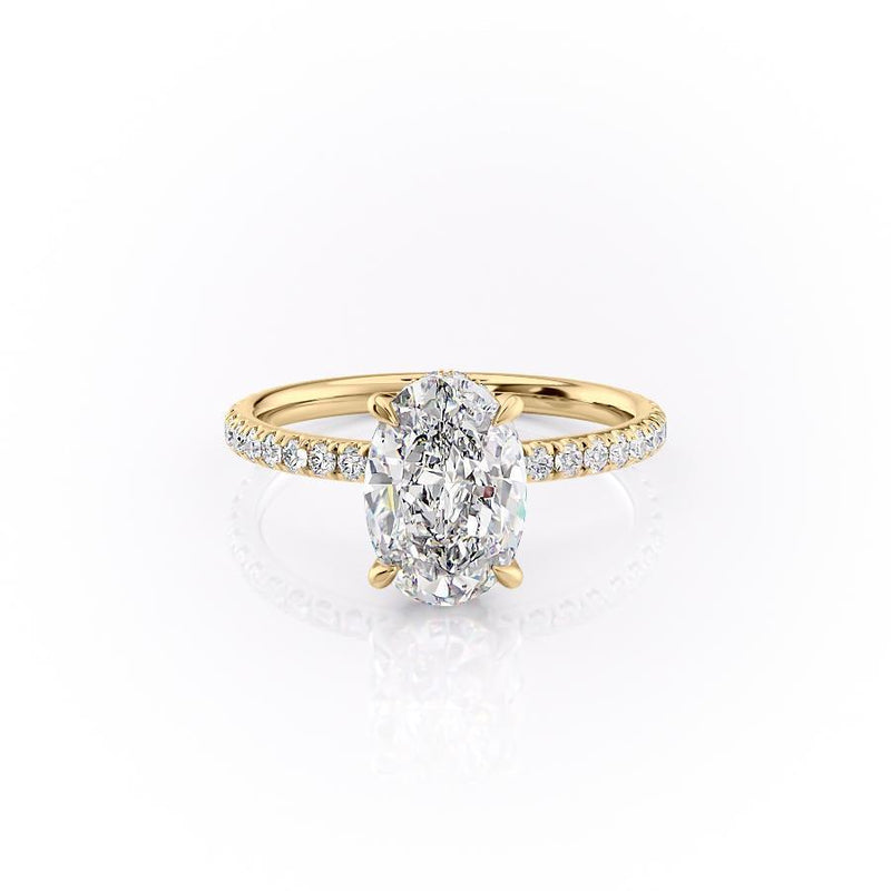 Oval Cut Moissanite Engagement Ring, Hidden Halo