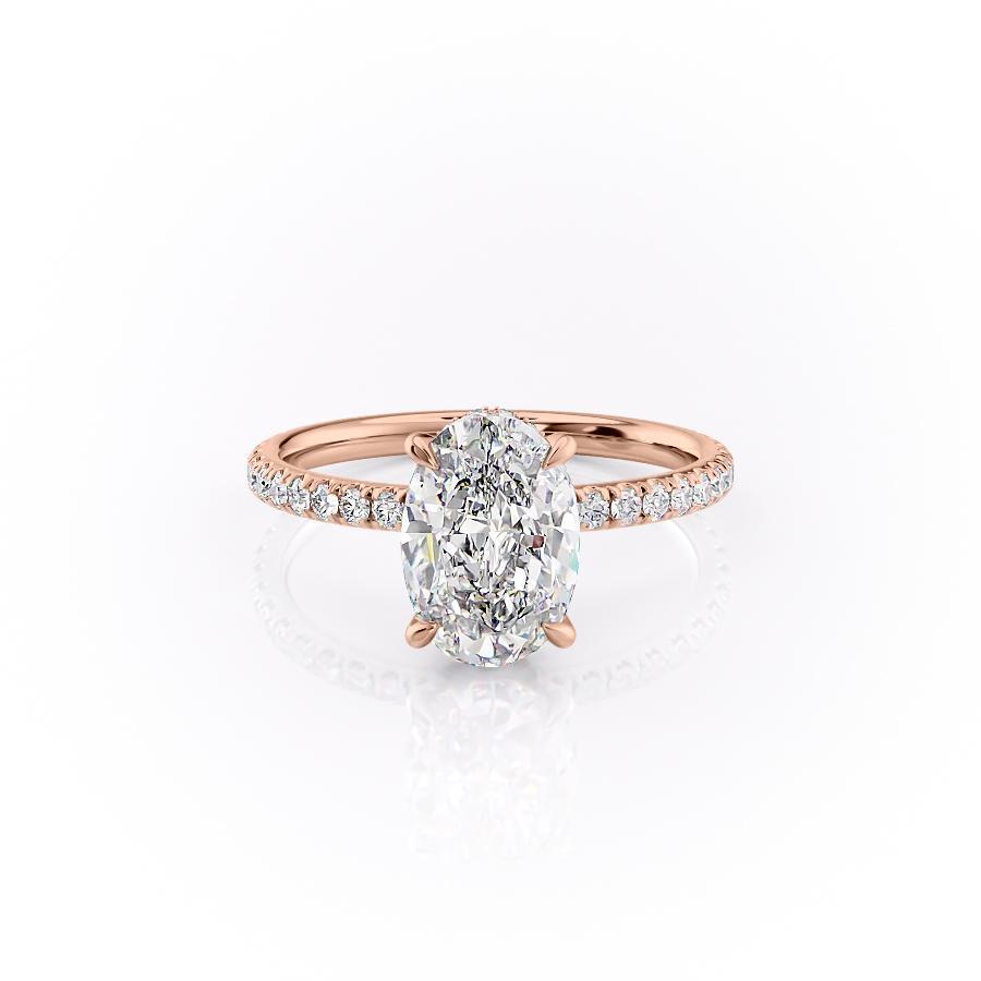 Oval Cut Moissanite Engagement Ring, Hidden Halo