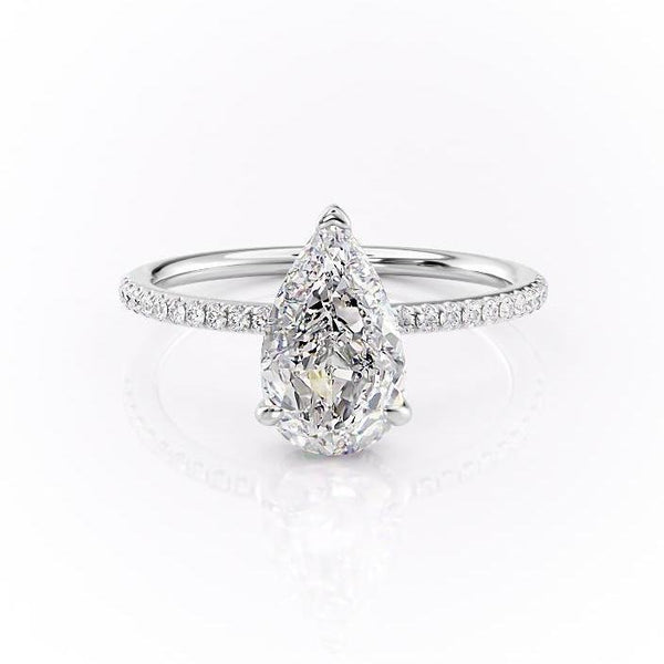 Pear Cut Moissanite Ring With Hidden Halo