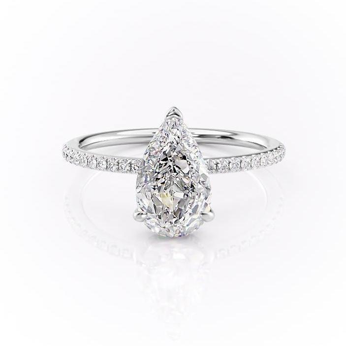 Pear Cut Moissanite Ring With Hidden Halo