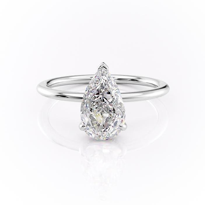 Pear Cut Moissanite Engagement Ring With Hidden Halo