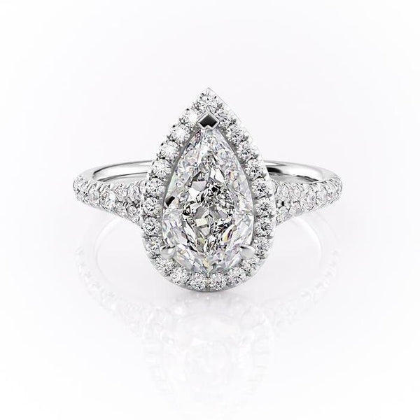 Pear Cut Moissanite Engagement Ring With Halo