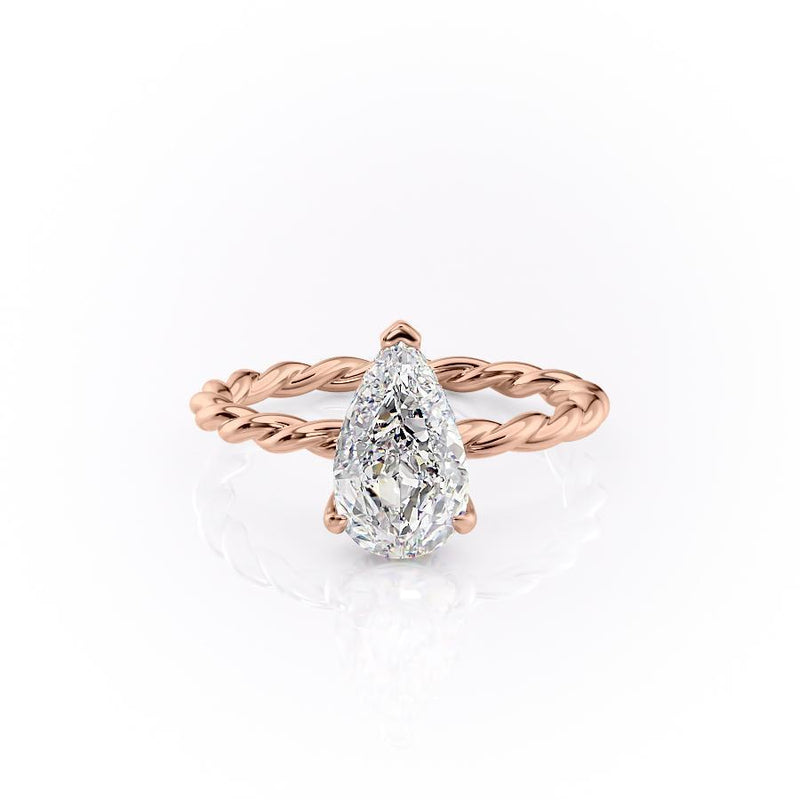 Pear Cut Moissanite Ring, Twisted Band With Hidden Halo