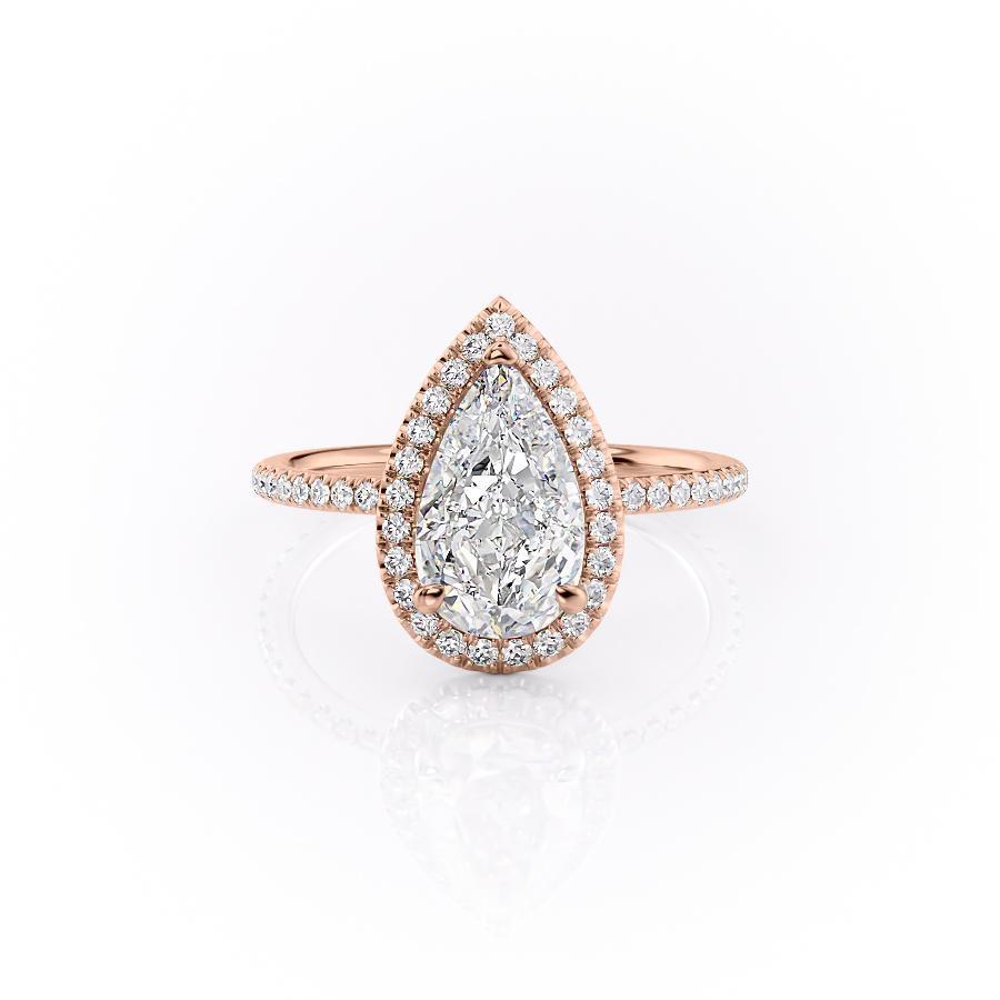 Pear Cut Moissanite Ring, Classic Halo Design