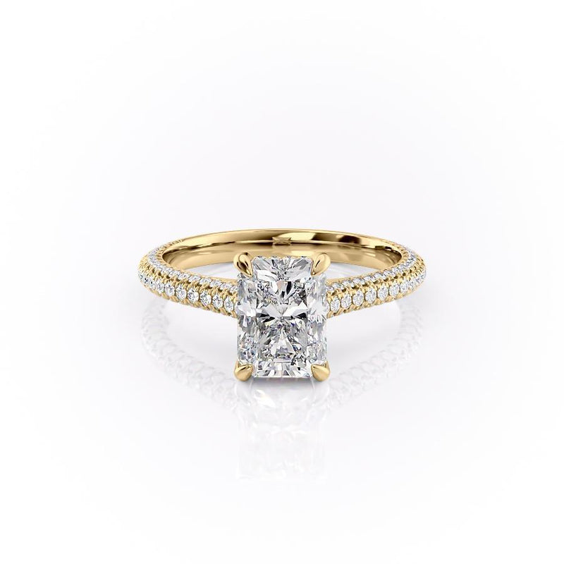 Radiant Cut Moissanite Engagement Ring, Pave Set Shoulders