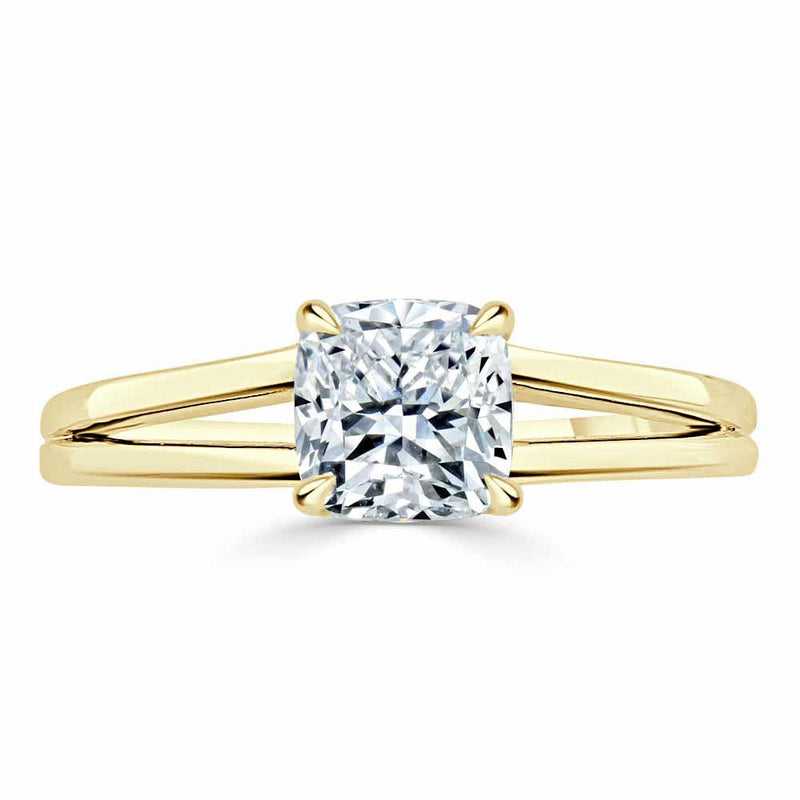 Cushion Cut Moissanite Engagement Ring, Classic Style with Split Shank