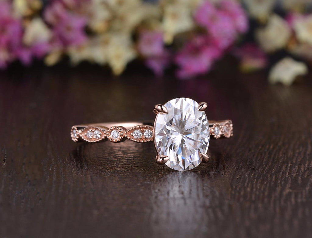 Oval Cut Moissanite Engagement Ring Vintage Design Flawless