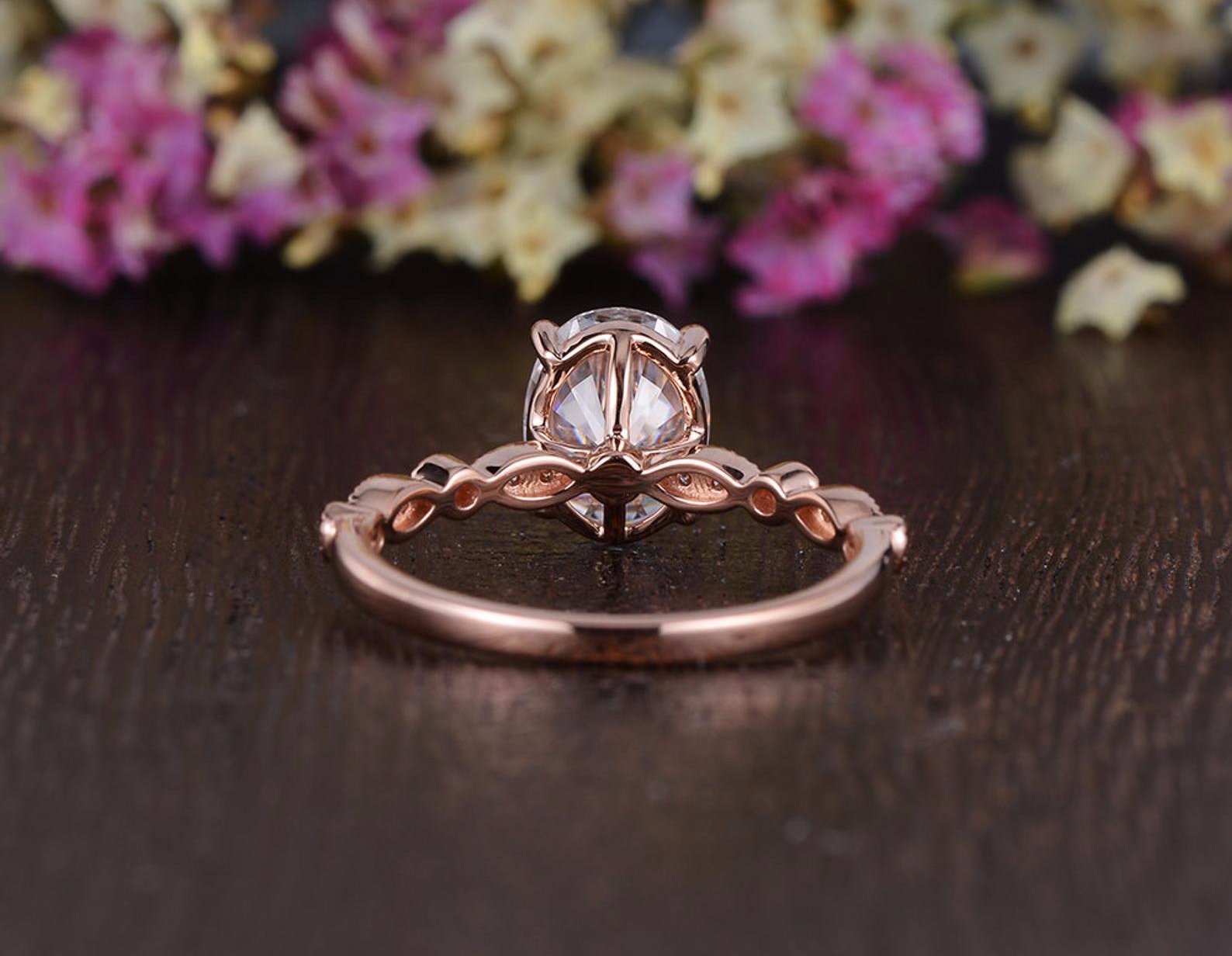 Oval Cut Moissanite Engagement Ring, Vintage Design