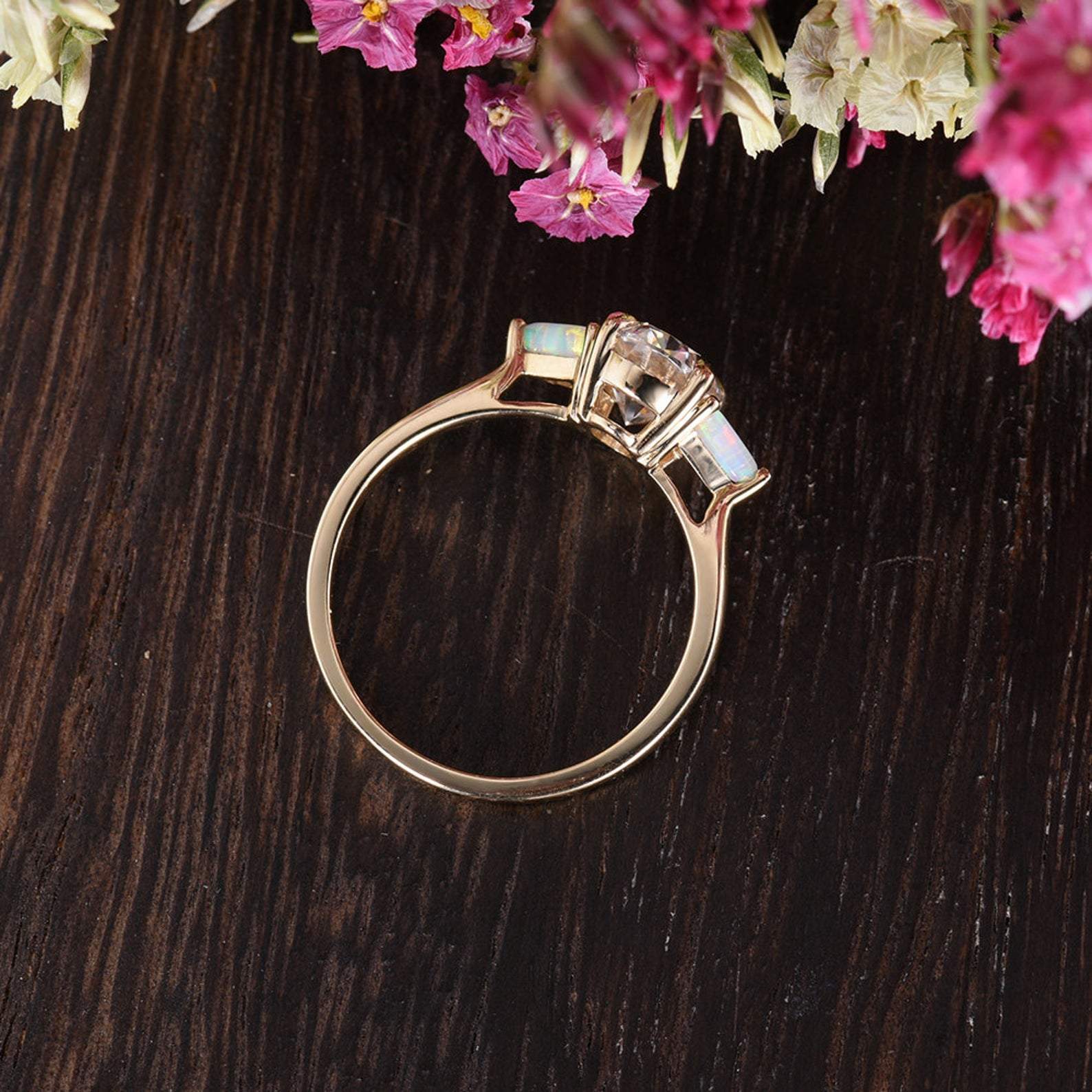 Oval Cut Moissanite & Opal Engagement Ring, Edwardian Design