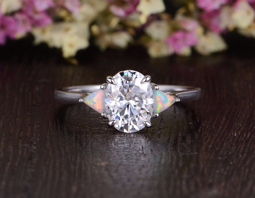 Oval Cut Moissanite Opal Engagement Ring Edwardian Design