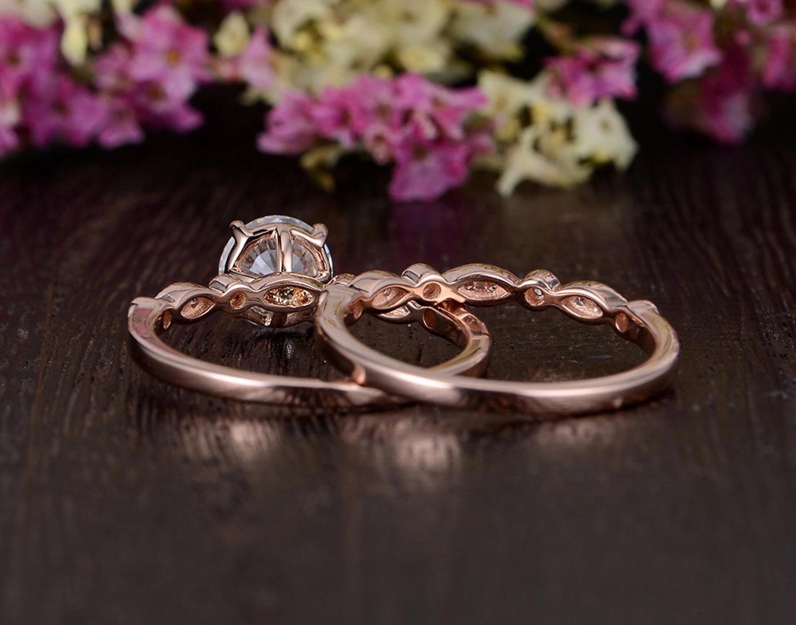 Vintage Style Bridal Ring Set, Round Cut