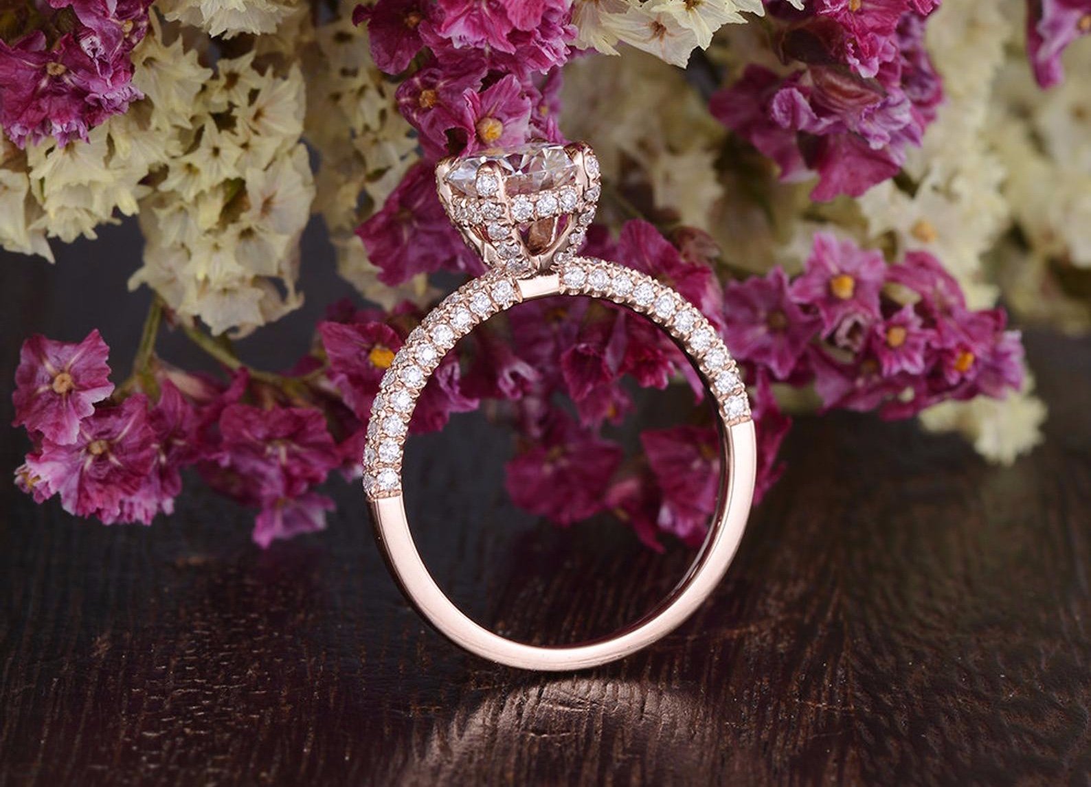 Round Cut Moissanite Engagement Ring, Delicate Vintage Design
