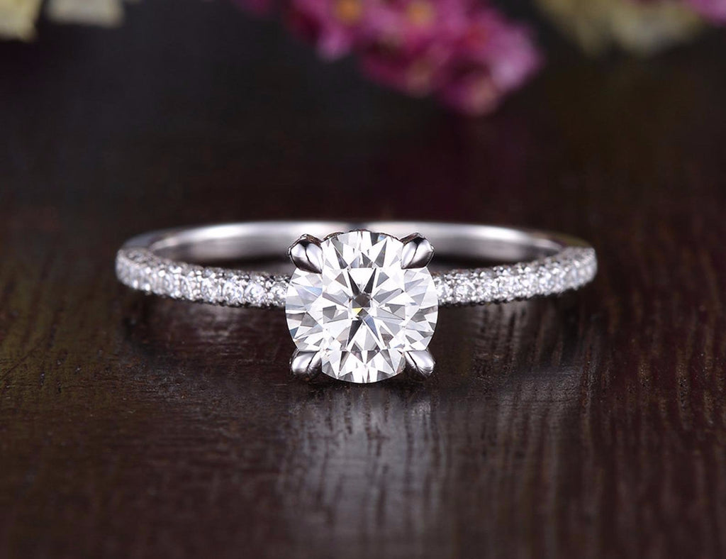 Thin band discount moissanite engagement rings